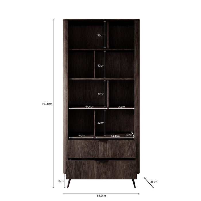 Meubella - Victoria - Boekenkast - Donker eiken - 88x38x194 cm