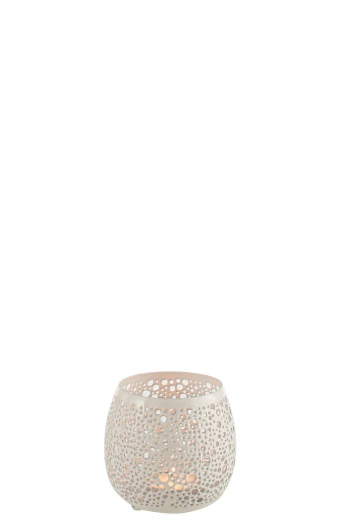 J-line - Theelicht houder Geperforeerd Metaal Lak Wit - 11x11x12cm