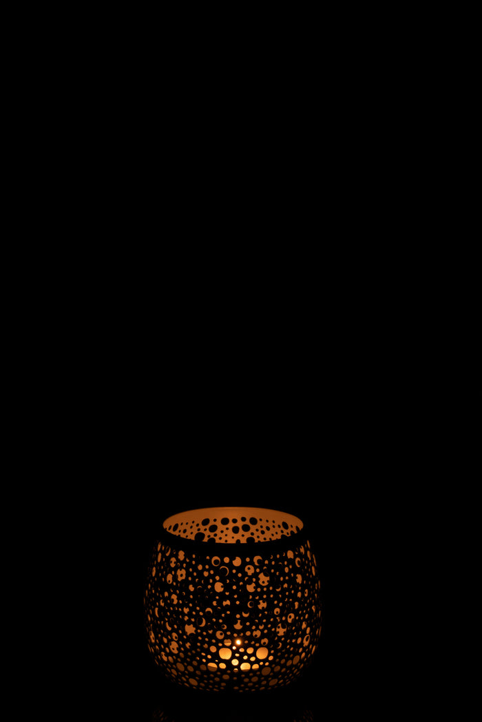 J-line - Theelicht houder Geperforeerd Metaal Lak Wit - 11x11x12cm