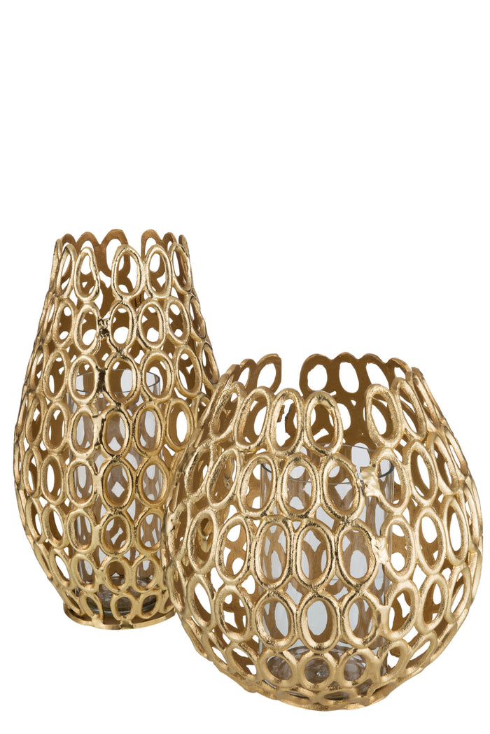 J-line - Theelichthouder Eva Ringen Aluminium Goud Large - 24x24x43cm