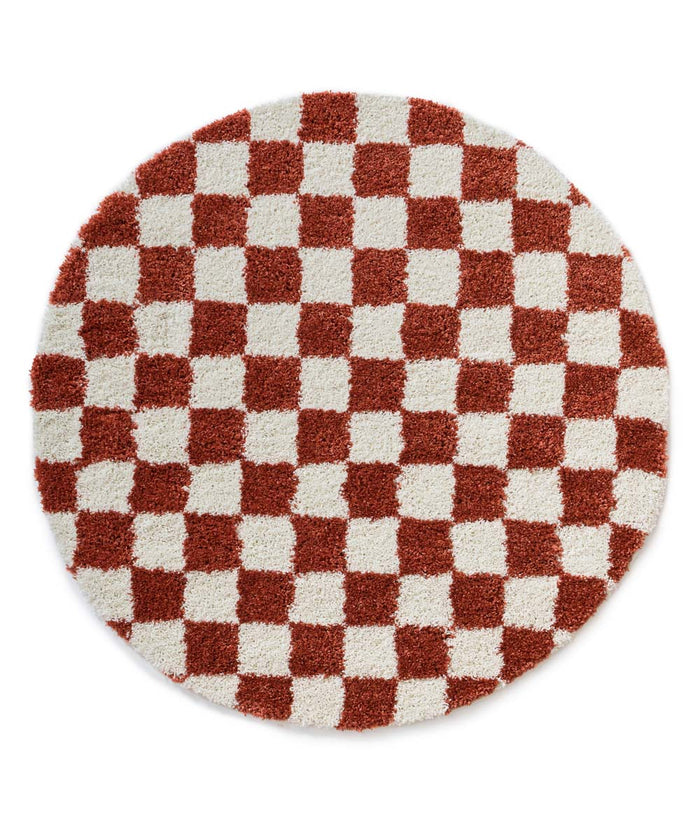 Boho&me Rond checkerboard vloerkleed - Check ivoor|koraal - 150 cm