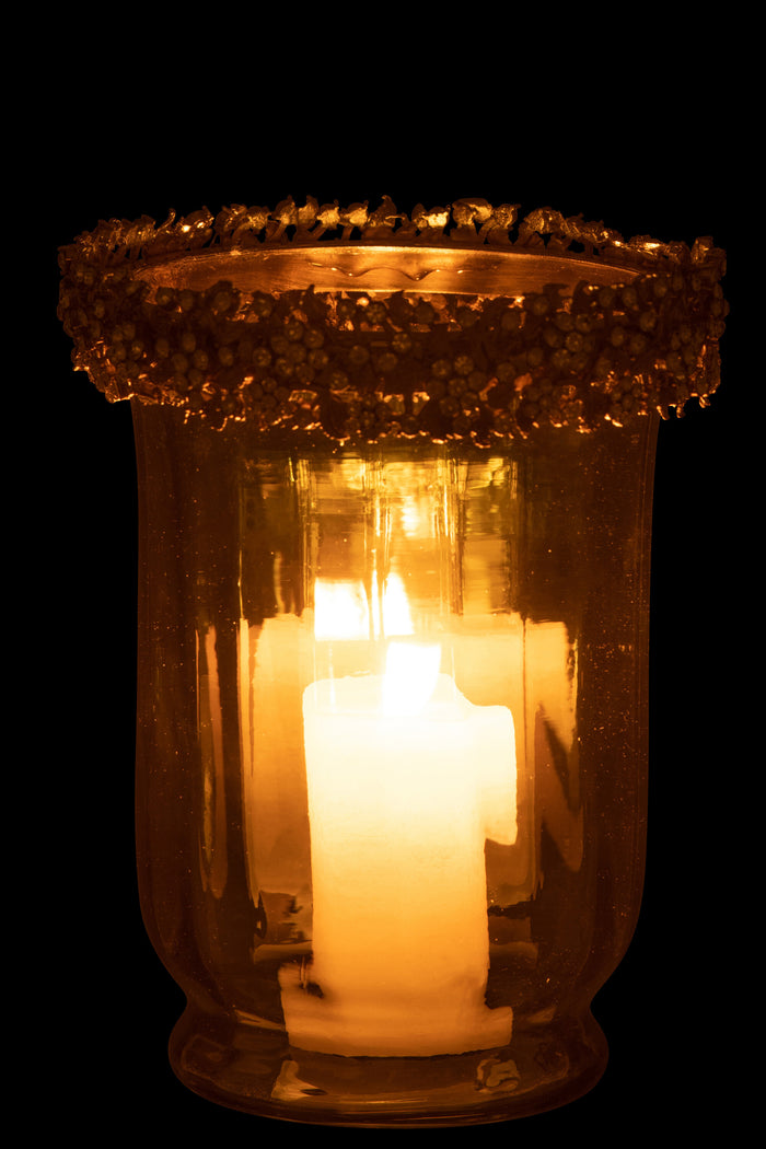 J-line - Kaarshouder Vare Metaal|glas Goud|brons - 14x14x19cm