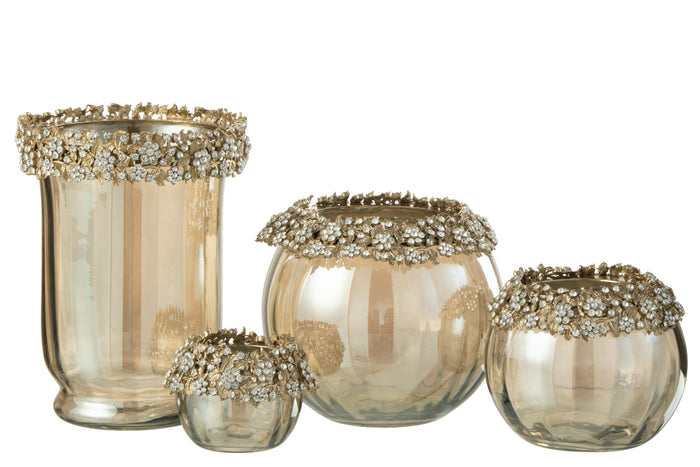 J-line - Kaarshouder Vare Metaal|glas Goud|brons - 14x14x19cm