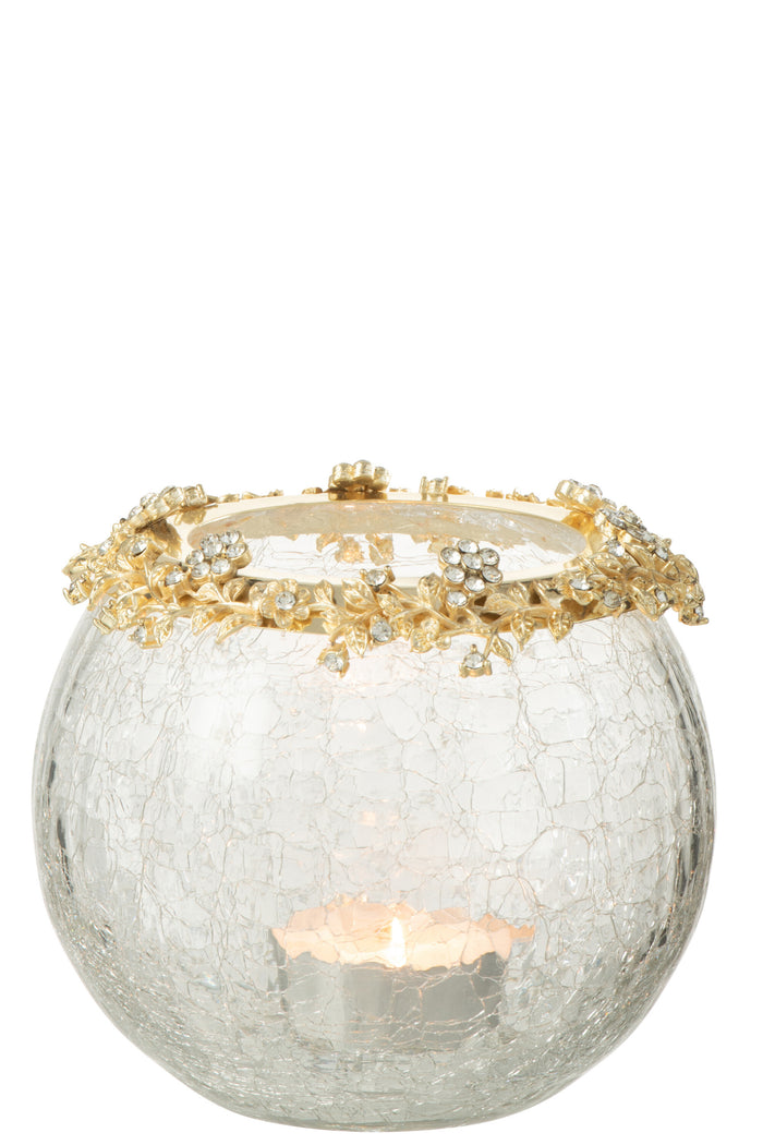 J-line - Theelichthouder Volve glas Goud Large - 14x10x14cm