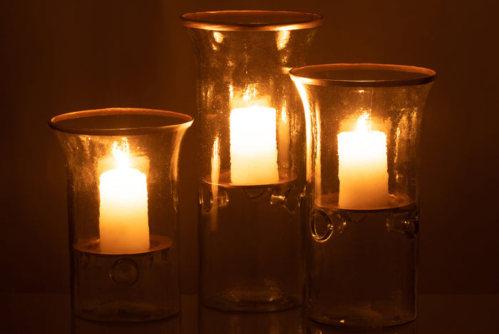 J-line - Set 3 Kaarshouder Bord Goud Glas Transparant - 15x15x26cm