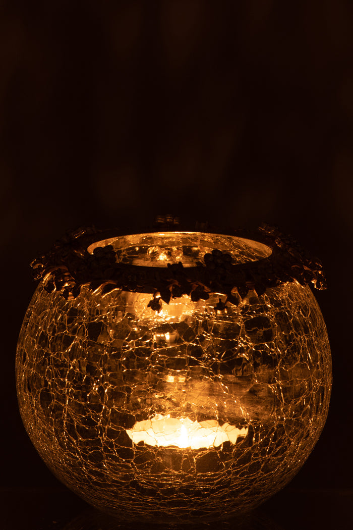 J-line - Theelichthouder Volve glas Goud Large - 14x10x14cm