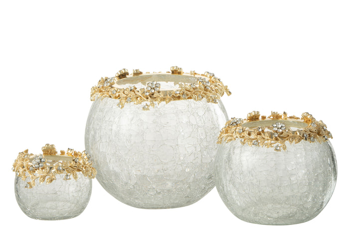 J-line - Theelichthouder Volve glas Goud Large - 14x10x14cm