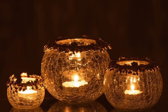 J-line - Theelichthouder Volve glas Goud Large - 14x10x14cm