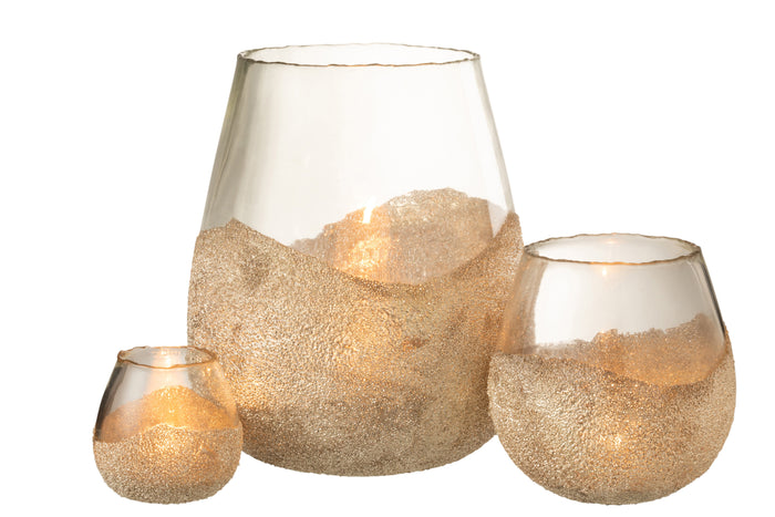 J-line - Theelichthouder Parels Rond Glas Goud Large - 25x25x31cm