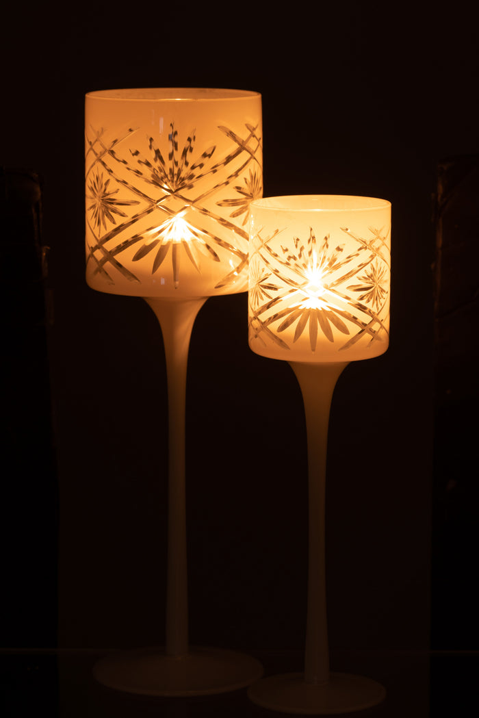 J-line - Theelichthouder Op Voet Santorini Glas Wit Large - 9x9x30cm