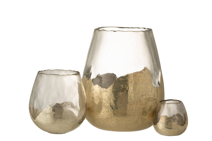 J-line - Theelichthouder Zoe Rond Glas Goud Large - 26x26x31cm
