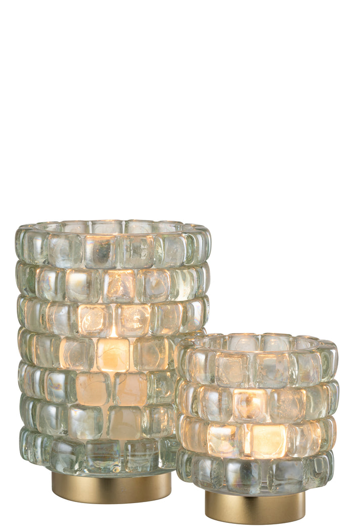 J-line - Theelicht Vierkant Mozaiek Glas Large - 14.5x14.5x20cm