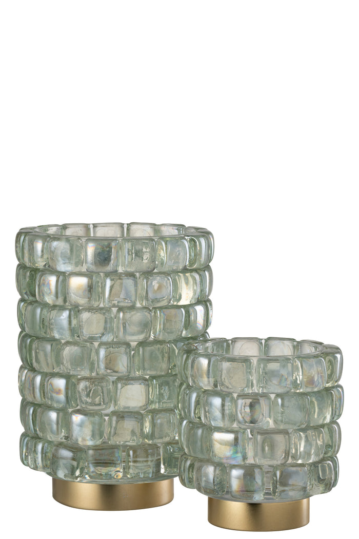 J-line - Theelicht Vierkant Mozaiek Glas Large - 14.5x14.5x20cm