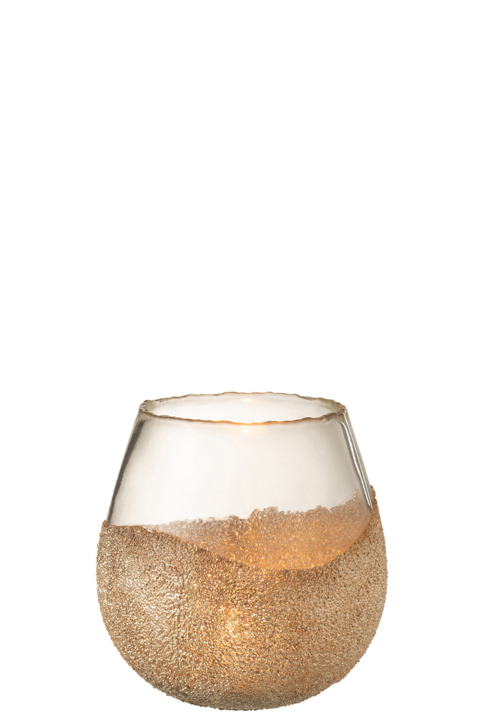 J-line - Theelichthouder Parels Rond Glas Goud Medium - 17x17x18cm
