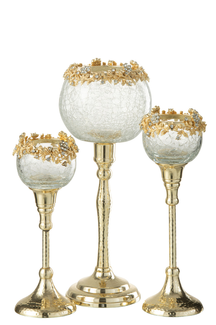 J-line - Theelichthouder Viane Metaal Goud Large - 10.2x7.6x33cm