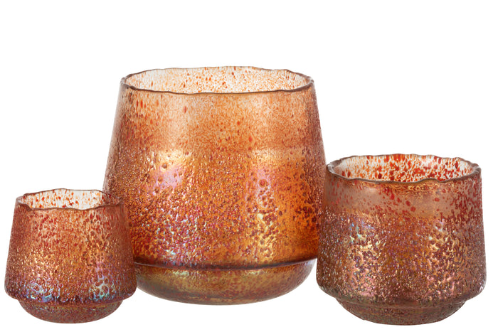 J-line - Theelichthouder Stippen Glas Oranje Large - 22x22x19cm