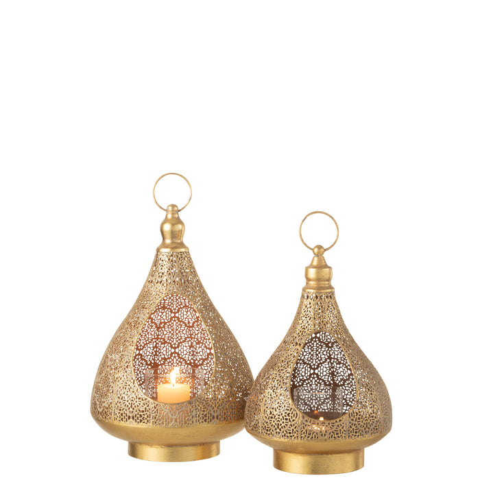 J-line - Theelichthouder Op Voet Oosters Goud Large - 25x25x38cm