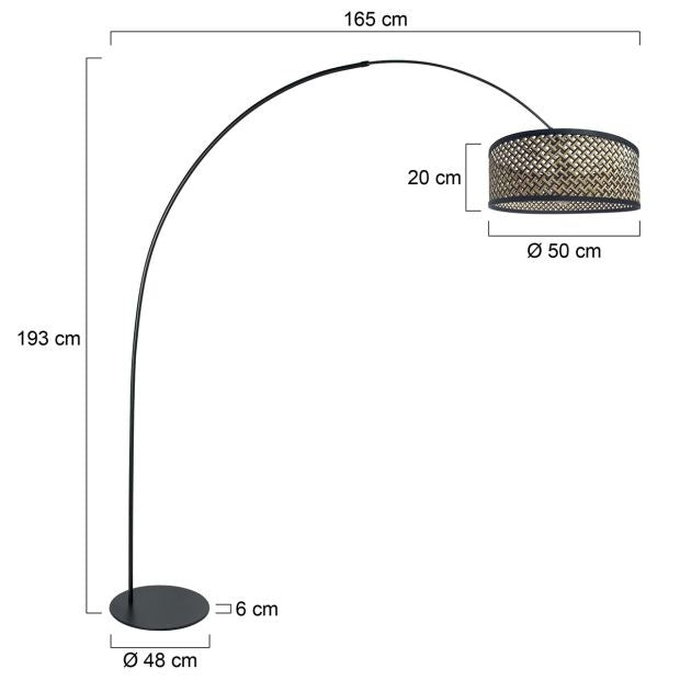 Anne Light & Home Booglamp Curve Zwart incl. Bamboe Kap Ø 50cm