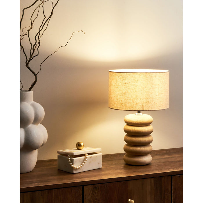 Beliani-BETWA-Tafellamp-Lichtbruin-41 cm-Mangohout|Katoen|Linnen