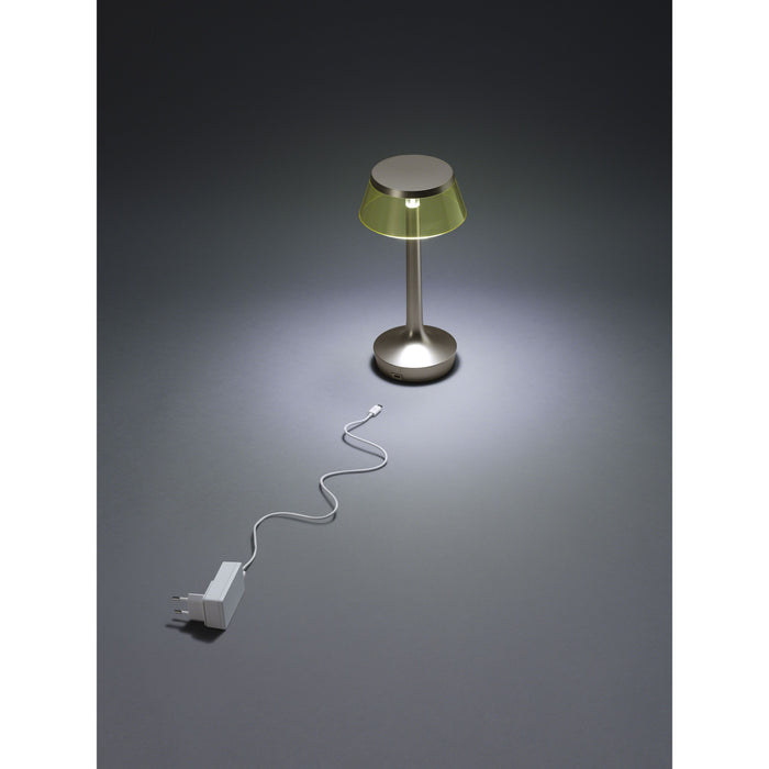 Bon Jour Unplugged tafellamp LED oplaadbaar satijn, kap fumé