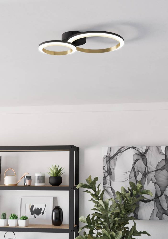 EGLO Calliera Plafonnière - LED - Kunststof - Zwart|Goud|Wit