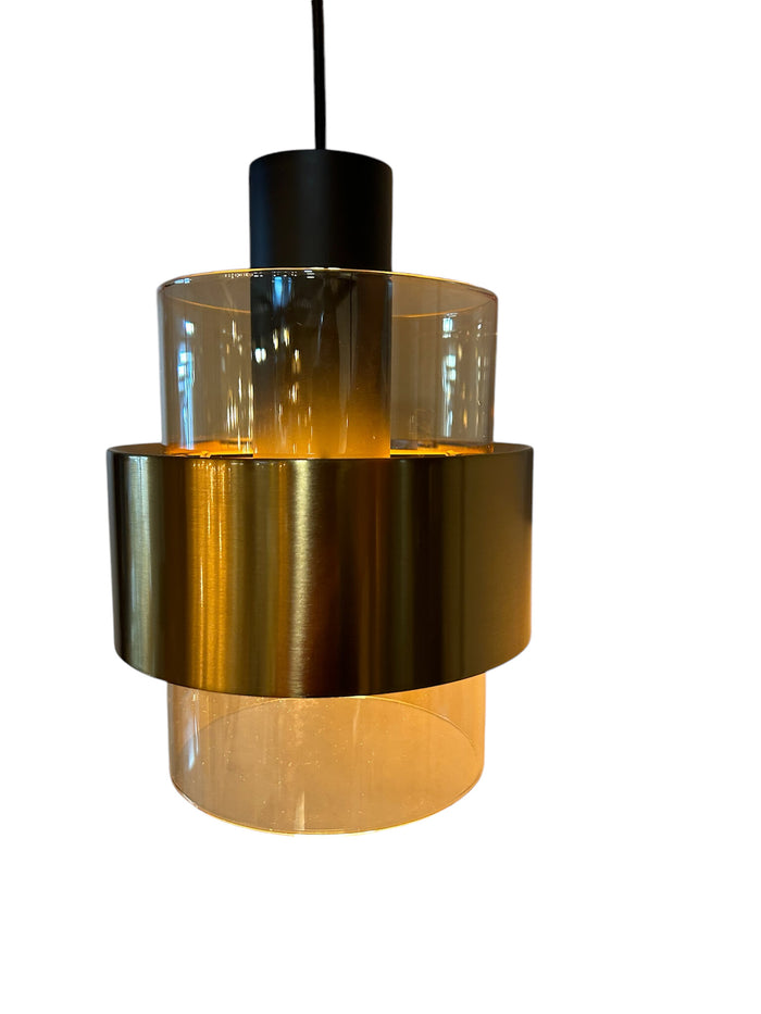 Freelight Hanglamp Chiasso Zwart Goud & Amber Glas 3 Lichts Rond Ø