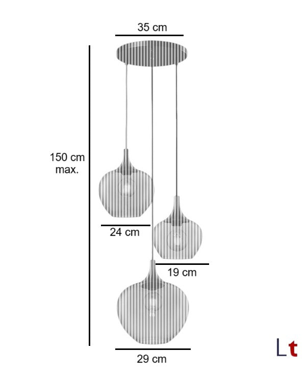 Freelight Hanglamp Fresu Amber Glas 3 Lichts Ø 35cm Fitting E27