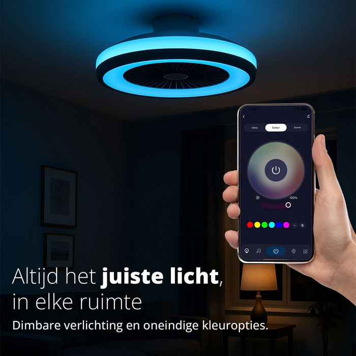 FlinQ Plafondventilator Smart LumiFan Zwart Ø 59cm Lichtkleur