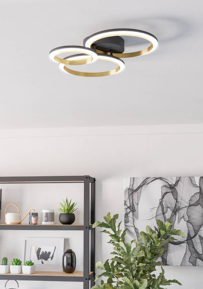 EGLO Calliera Plafonnière - LED - Kunststof - Zwart|Goud|Wit