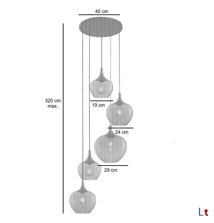Freelight Hanglamp Fresu Amber Glas 5 Lichts Ø 40cm Videlamp