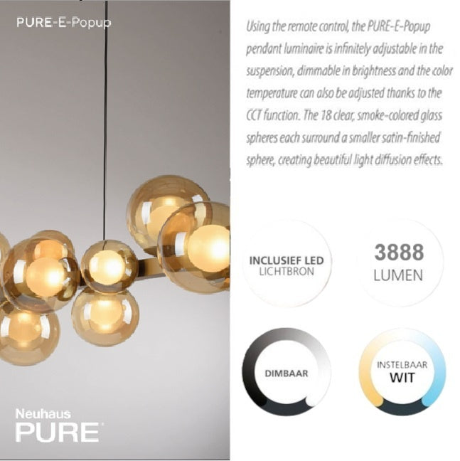 Neuhaus PURE® Hanglamp Pure E-Popup Champagne L 120cm incl. Remote