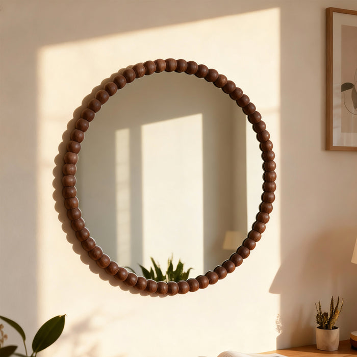 by fonQ Pompom Spiegel Ø 71 cm - Walnoot