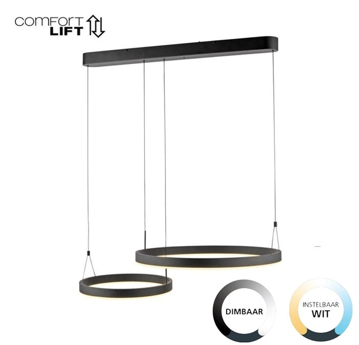 Paul Neuhaus Hanglamp Esko Zwart 2 Ringen Led Comfortlift