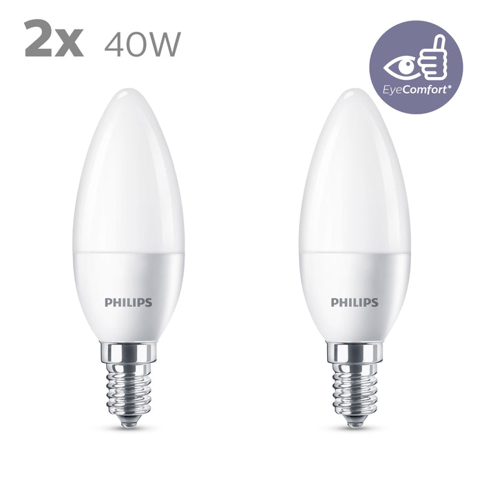 Energiezuinige Philips LED Kaars Mat - 40 - W E14 - warmwit licht - 2 stuks - Bespaar op energiekosten