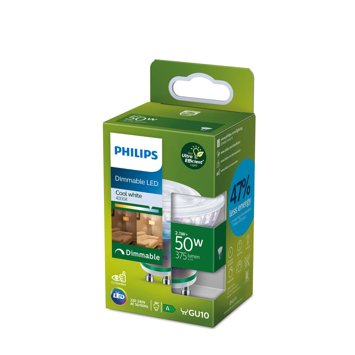 Philips Ultra Efficient LED spot - 50W - GU10 fitting - Koelwit licht - Dimbaar