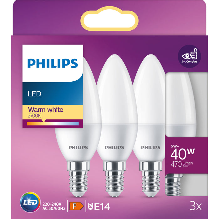 Energiezuinige Philips LED Kaars Mat - 40 W - E14 - warmwit licht - 3 stuks - Bespaar op energiekosten