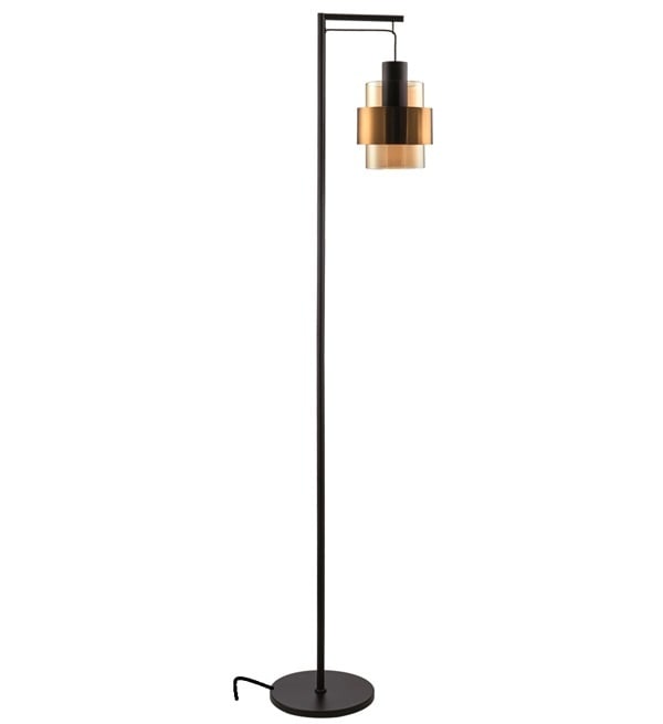 Freelight Vloerlamp Chiasso Zwart Goud & Amber Glas 1 Lichts 170cm