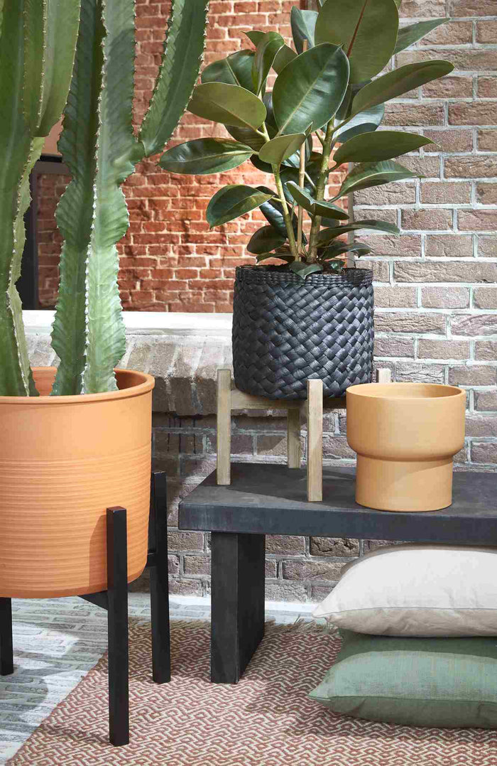 Mica Decorations Bloempot Albury - 30x30x26 cm - Water Hyacinth - Zwart- Set van 2