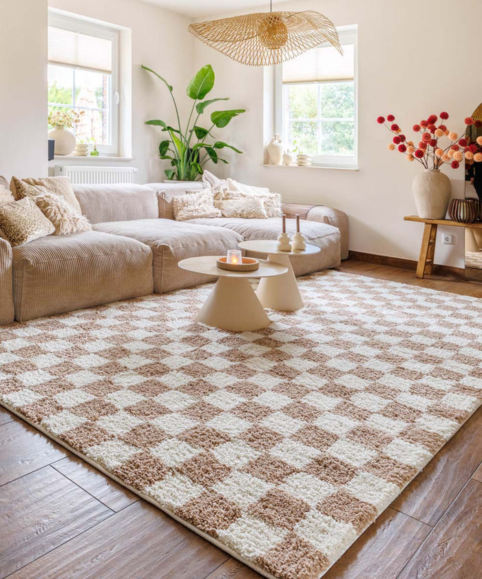 Boho&me Checkerboard vloerkleed - Check ivoor|beige - 200x300 cm