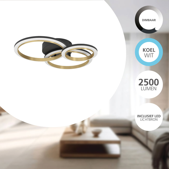 EGLO Calliera Plafonnière - LED - Kunststof - Zwart|Goud|Wit