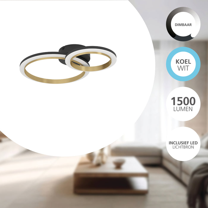 EGLO Calliera Plafonnière - LED - Kunststof - Zwart|Goud|Wit