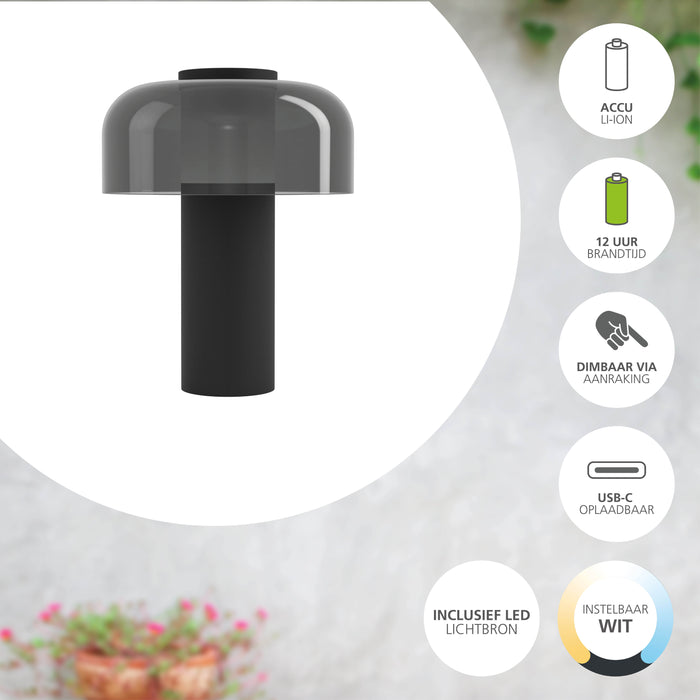EGLO Ponente Tafellamp - LED - 20 cm - Zwart|Smoke