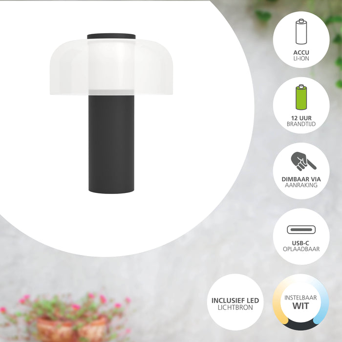 EGLO Ponente Tafellamp - LED - 20 cm - Zwart|Wit