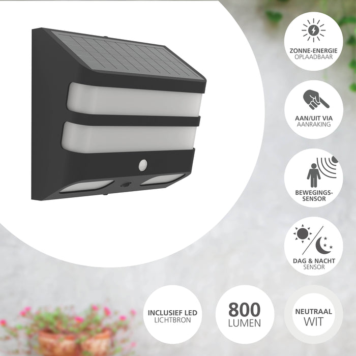 EGLO Stiappa Solar Wandlamp - LED - 20 cm - Zwart|Wit