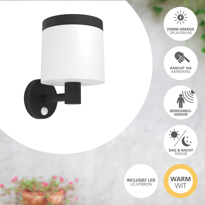 EGLO Pantete Solar Wandlamp - LED - 21 cm - Zwart|Wit
