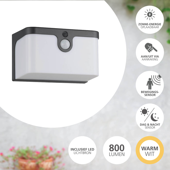 EGLO Croara Solar Wandlamp - LED - 15 cm - Antraciet|Wit