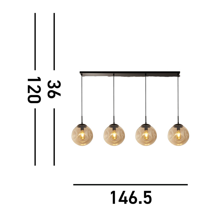 Searchlight Punch Hanglamp 4-lichts - Zwart / Champagne