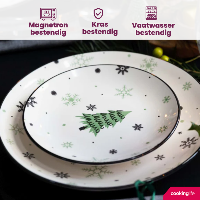 Cookinglife Kerstservies - Aardewerk - Groen 18-delig | 6 personen