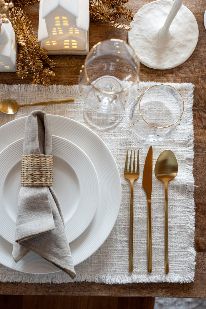 J-Line bord Rond streep - porselein - wit - 6 stuks