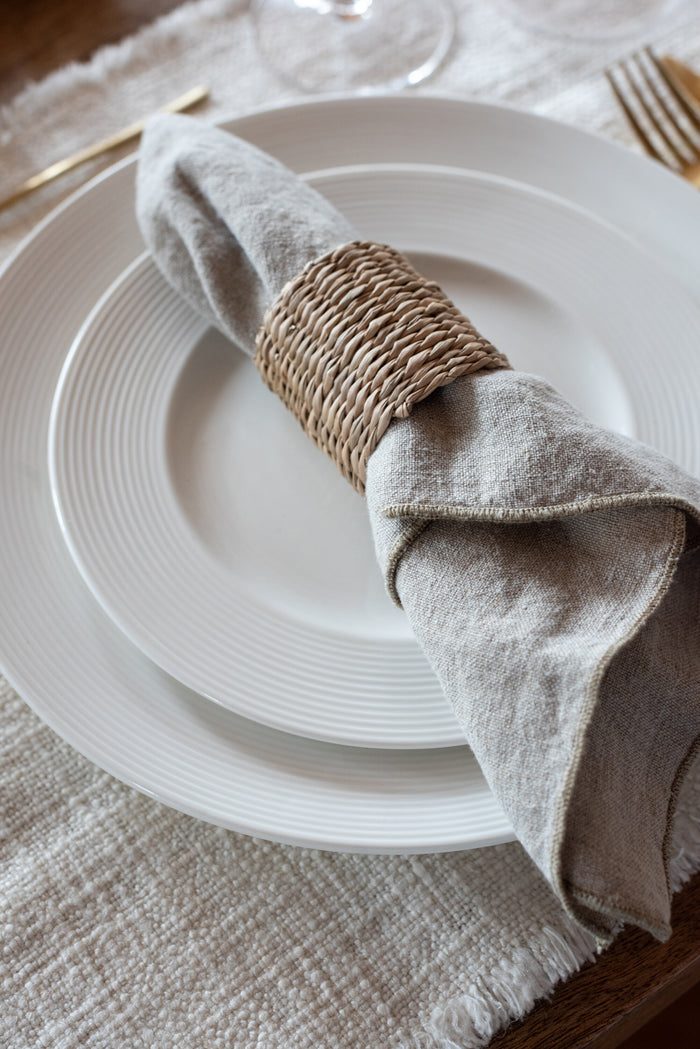 J-Line bord Rond streep - porselein - wit - 6 stuks